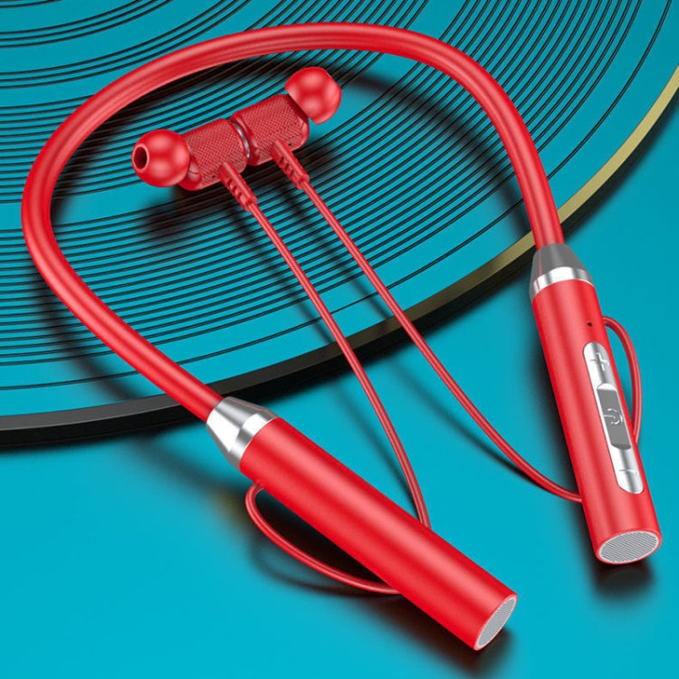 Wireless Hanging Neck Long Battery Life Sports Binaural Bluetooth Headset Red OPP Bag