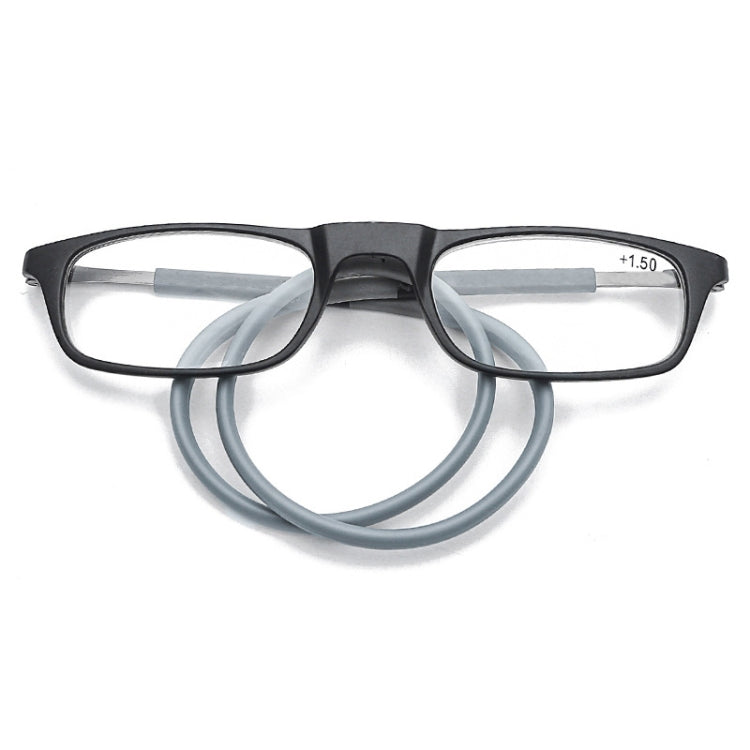Portable Magnetic Hanging Neck Retractable Reading Glasses, +100, +125, +150, +175, +200, +225 – Wear-resistant, Magnetic +150 Black Frame Gray Legs