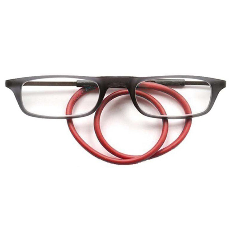 Portable Magnetic Hanging Neck Retractable Reading Glasses, +100, +125, +150, +175, +200, +225 – Wear-resistant, Magnetic +175 Gray Frame Red Legs
