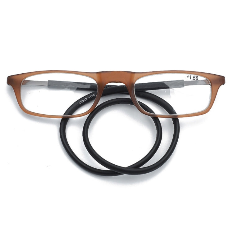 Portable Magnetic Hanging Neck Retractable Reading Glasses, +100, +125, +150, +175, +200, +225 – Wear-resistant, Magnetic +200 Brown Frame Black Legs