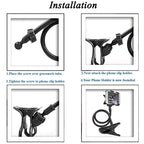 Double-clamp Camera Phone Holder Extended Metal Bending Bracket, Double-clamp