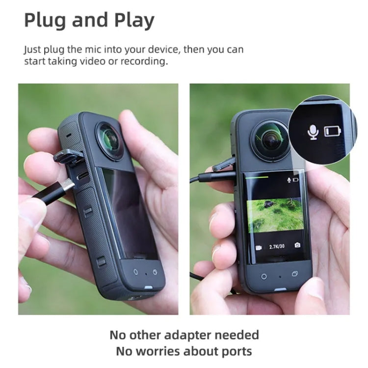 Sunnylife MC490 Collar Microphone Motion Camera Recording Wheat, For DJI Action3/2, For Insta360 ONE X2/X3/1 inch 360 Edition