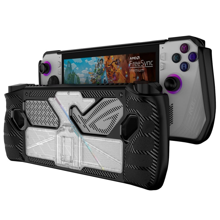 For ASUS Rog Ally Game Console PC+TPU Protective Case Cover With Bracket, PC+TPU Black+Transparent