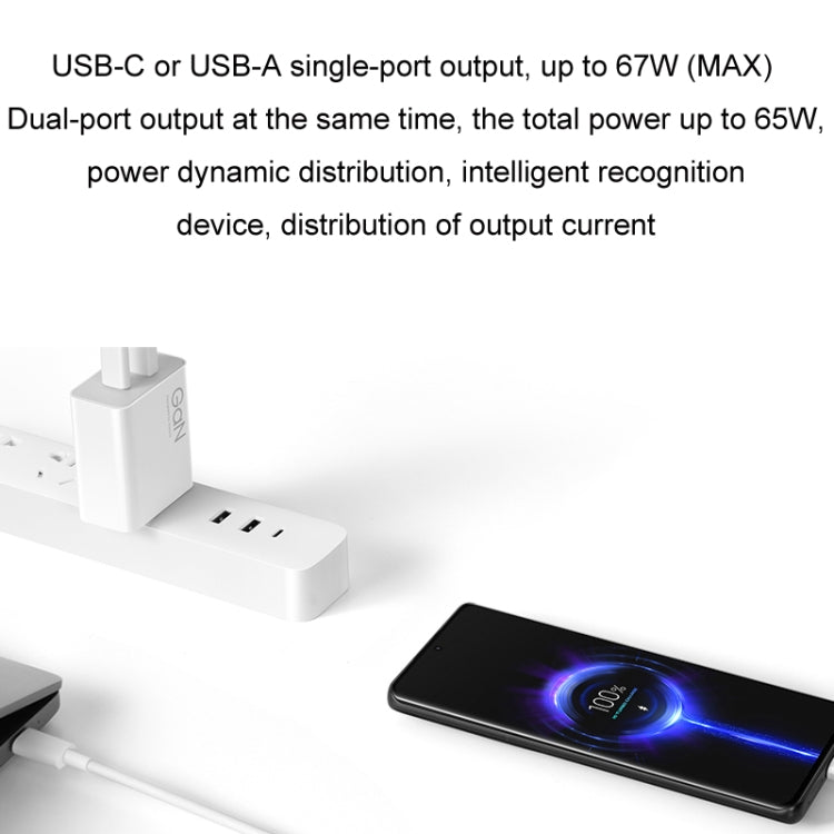 Original Xiaomi 67W GaN 1C+1A Dual Port Smart Fast Charger, US Plug, MDY-14 – Fast Charging, TPU