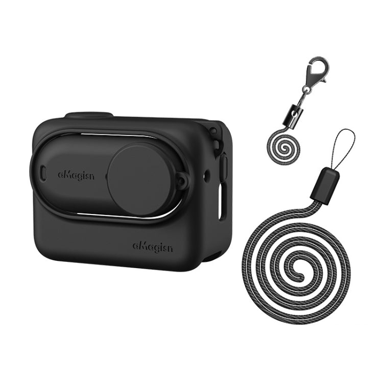 For Insta360 GO 3 AMagisn Silicone Body Cover Protective Case With Lanyard Black
