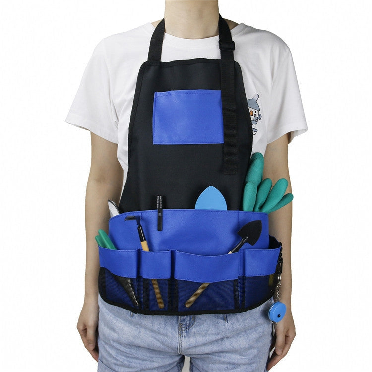 Multi Pocket Tool Apron Blue Garden Gardening Apron, Black+Blue Black+Blue