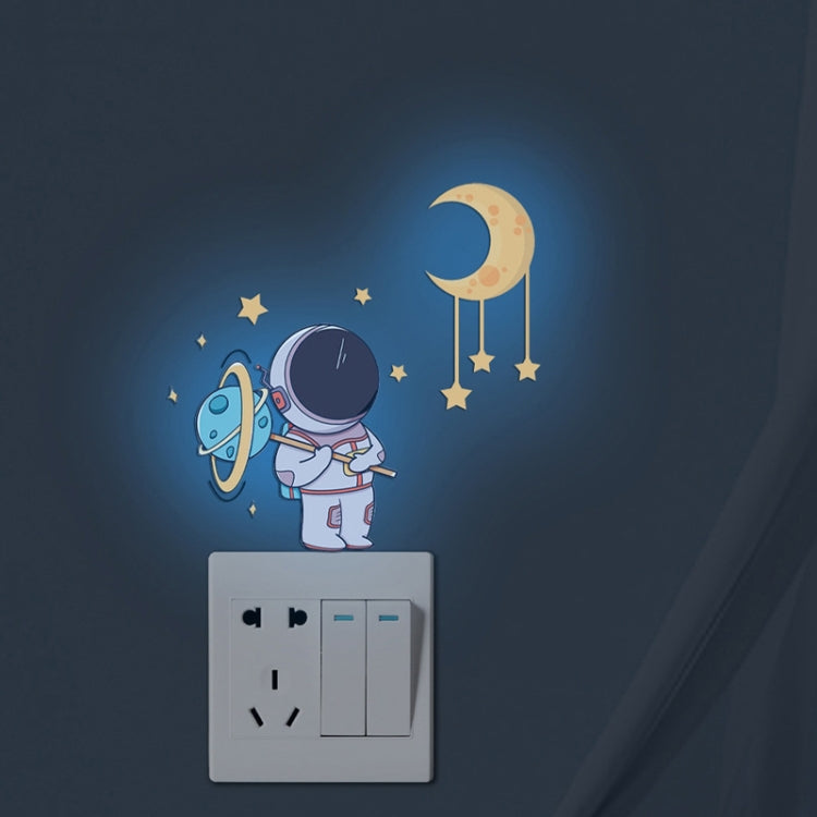 Luminous Astronaut Stars Moon Switch Stickers Children Room Luminous Decorative Wall Stickers, Blue, Green, Pink Blue