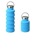 500ml Outdoor Sports Silicone Telescopic Cup Portable Foldable Travel Water Kettle Blue Handle Lid