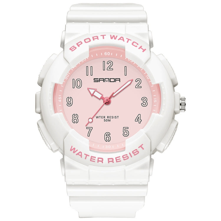 SANDA Small Fresh Digital All-match Waterproof Luminous Student Watch White Pink