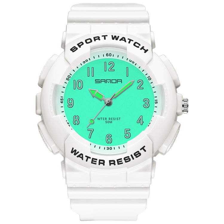SANDA Small Fresh Digital All-match Waterproof Luminous Student Watch White