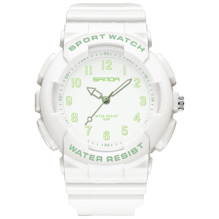SANDA Small Fresh Digital All-match Waterproof Luminous Student Watch White Green