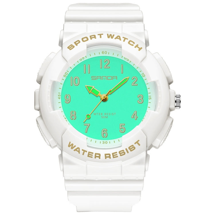 SANDA Small Fresh Digital All-match Waterproof Luminous Student Watch White Gold