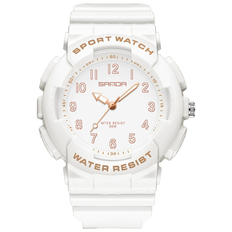 SANDA Small Fresh Digital All-match Waterproof Luminous Student Watch White Rose Gold