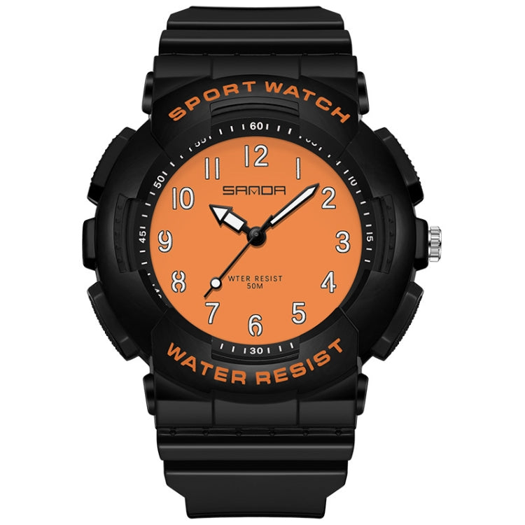SANDA Small Fresh Digital All-match Waterproof Luminous Student Watch Black Orange