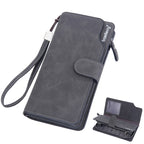 Baellerry Matte Leather Multi-card Slot Men Clutch Bag Zip Buckle Vintage Wallet Black