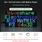 Waveshare RGB Full-color LED Matrix Panel, 3mm Pitch, 64 × 32 Pixels, Adjustable Brightness,, 20117, 33840
