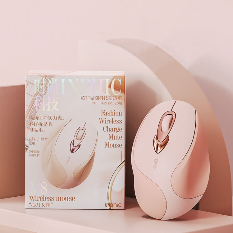 Inphic M8 Wireless Mouse Charging Quiet Office Home 2.4G USB Mouse, M8 (Milk Tea) – Non-slip