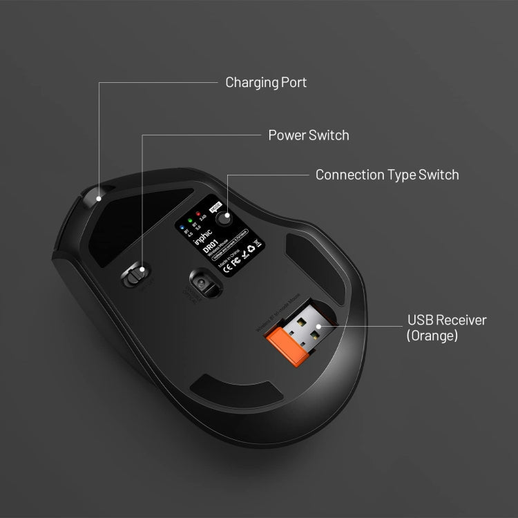 Inphic DR01 Bluetooth 3 Mode Wireless Mouse Charging Quiet Office Game Laptop Computer Home Use, DR01 (Black) – Bluetooth
