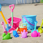 13pcs/Set Children Beach Toys Set Large Sand Shovel Bucket Sand Digging Tools Hourglass, Blue Round Castle, Pink Round Castle, Green Round Castle, Blue Lace Barrel, Pink Lace Barrel, Purple Lace Barrel, Blue Square Castle, Pink Square Castle           ...