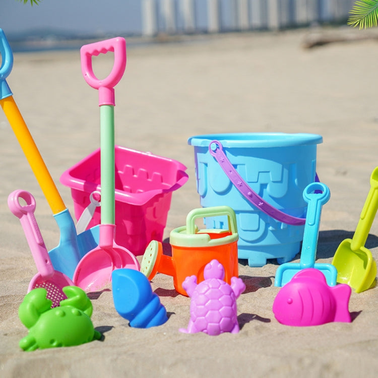 13pcs/Set Children Beach Toys Set Large Sand Shovel Bucket Sand Digging Tools Hourglass, Blue Round Castle, Pink Round Castle, Green Round Castle, Blue Lace Barrel, Pink Lace Barrel, Purple Lace Barrel, Blue Square Castle, Pink Square Castle           ...