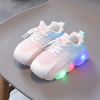 WISDOMFROG Girls Sneakers LED Light Up Boys Gradient Mesh Shoes Children Footwear, 21, 22, 23, 24, 25, 26, 27, 28 21 White