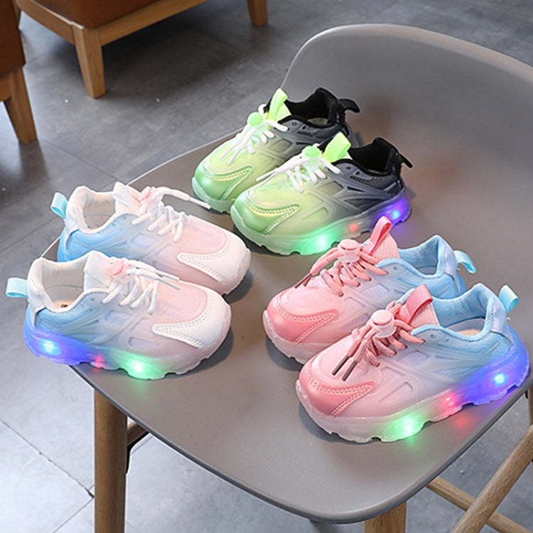 WISDOMFROG Girls Sneakers LED Light Up Boys Gradient Mesh Shoes Children Footwear, 21, 22, 23, 24, 25, 26, 27, 28