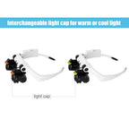 Headband Magnifying Glasses with Cold and Warm Light Source Interchangeable Combine 21 Different Multiples