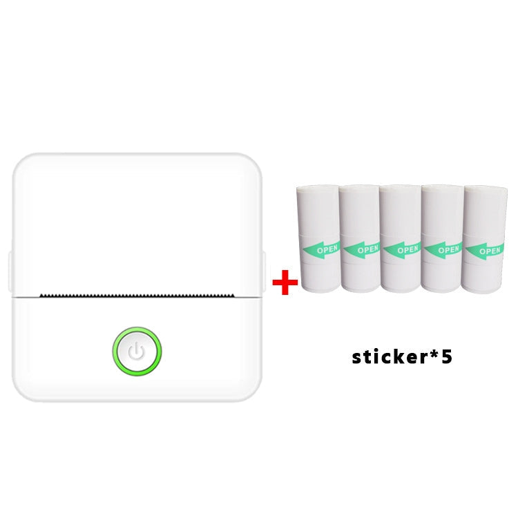 X6 200DPI Student Homework Printer Bluetooth Inkless Pocket Printer, Pink Printer Paper x1, White Printing Paper x1, Pink Printing Paper x5, White Printing Paper x5, Pink Sicker x5, White Sticker x5, Pink 5 Printer Paper+5 Stickers... – Bluetooth White Sticker x5