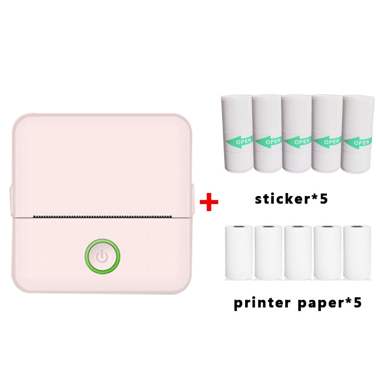 X6 200DPI Student Homework Printer Bluetooth Inkless Pocket Printer, Pink Printer Paper x1, White Printing Paper x1, Pink Printing Paper x5, White Printing Paper x5, Pink Sicker x5, White Sticker x5, Pink 5 Printer Paper+5 Stickers... – Bluetooth Pink 5 Printer Paper+5 Stickers