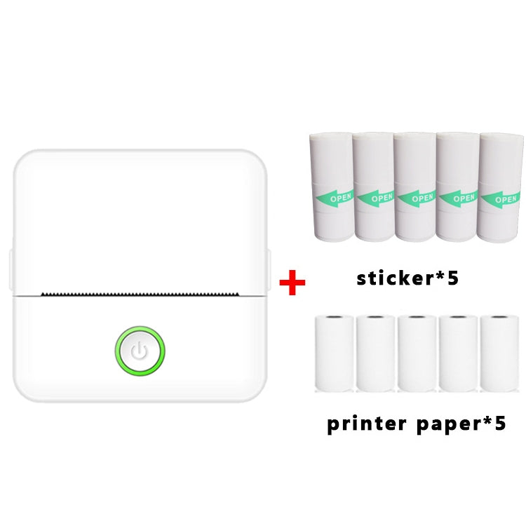 X6 200DPI Student Homework Printer Bluetooth Inkless Pocket Printer, Pink Printer Paper x1, White Printing Paper x1, Pink Printing Paper x5, White Printing Paper x5, Pink Sicker x5, White Sticker x5, Pink 5 Printer Paper+5 Stickers... – Bluetooth White 5 Printer Papers+5 Stickers