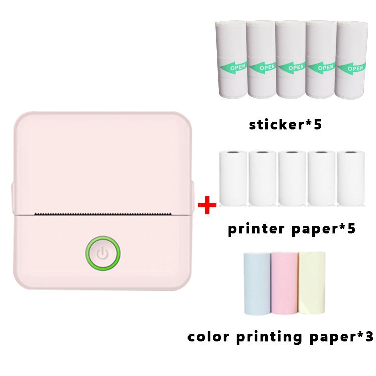 X6 200DPI Student Homework Printer Bluetooth Inkless Pocket Printer, Pink Printer Paper x1, White Printing Paper x1, Pink Printing Paper x5, White Printing Paper x5, Pink Sicker x5, White Sticker x5, Pink 5 Printer Paper+5 Stickers... – Bluetooth Pink 5 Printer Papers+5 Sickers+3 Color Papers