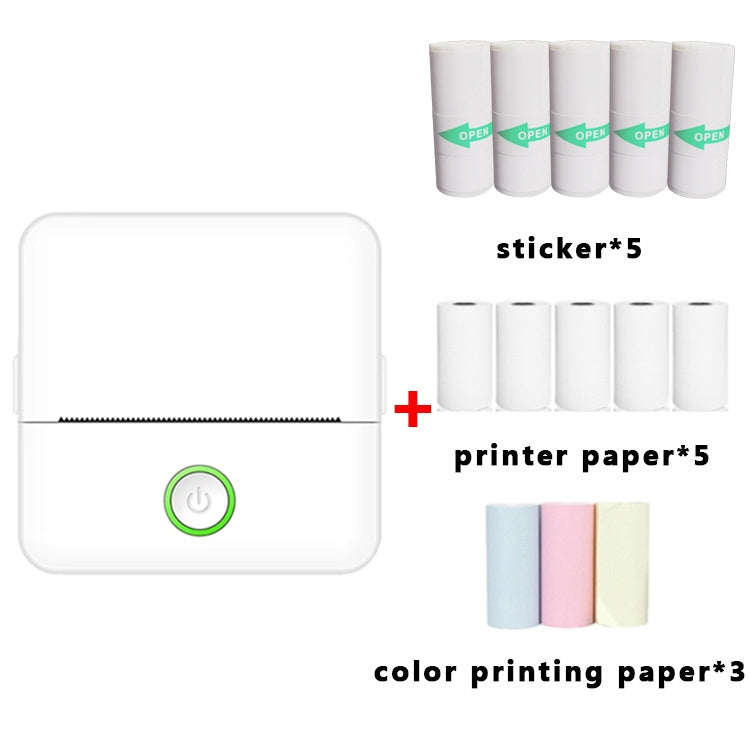 X6 200DPI Student Homework Printer Bluetooth Inkless Pocket Printer, Pink Printer Paper x1, White Printing Paper x1, Pink Printing Paper x5, White Printing Paper x5, Pink Sicker x5, White Sticker x5, Pink 5 Printer Paper+5 Stickers... – Bluetooth White 5 Printer Papers+5 Stickers + 3 Color Papers