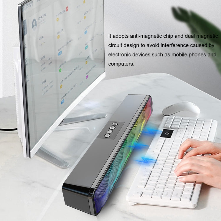 RGB Colorful Lighting Effect Desktop Long USB Wireless Bluetooth Speaker, Q6 – Magnetic, Bluetooth, TPU