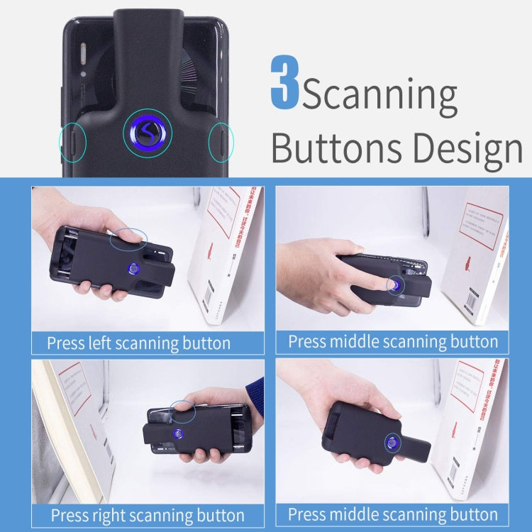 HC101D 2D Bluetooth Barcode Scanner Wireless Back Clip Phone Barcode Reader, 2D Side