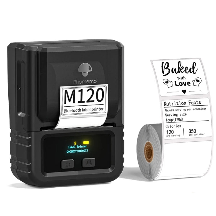 Phomemo M120 Label Maker Barcode Printer Bluetooth Thermal Label Machine, Black, White, Orange Black