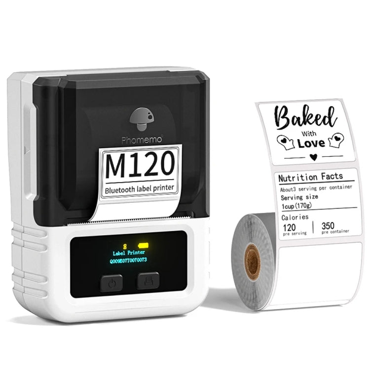 Phomemo M120 Label Maker Barcode Printer Bluetooth Thermal Label Machine, Black, White, Orange – Bluetooth White