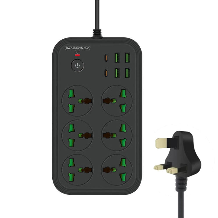 T24 2m 3000W 6 Plugs + PD + 4-USB Ports Multifunctional Flame-Retardant Socket With Switch, UK Plug, US Plug UK Plug