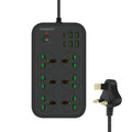T24 2m 3000W 6 Plugs + PD + 4-USB Ports Multifunctional Flame-Retardant Socket With Switch, UK Plug, US Plug UK Plug