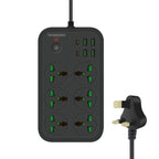 T24 2m 3000W 6 Plugs + PD + 4-USB Ports Multifunctional Flame-Retardant Socket With Switch, UK Plug, US Plug UK Plug