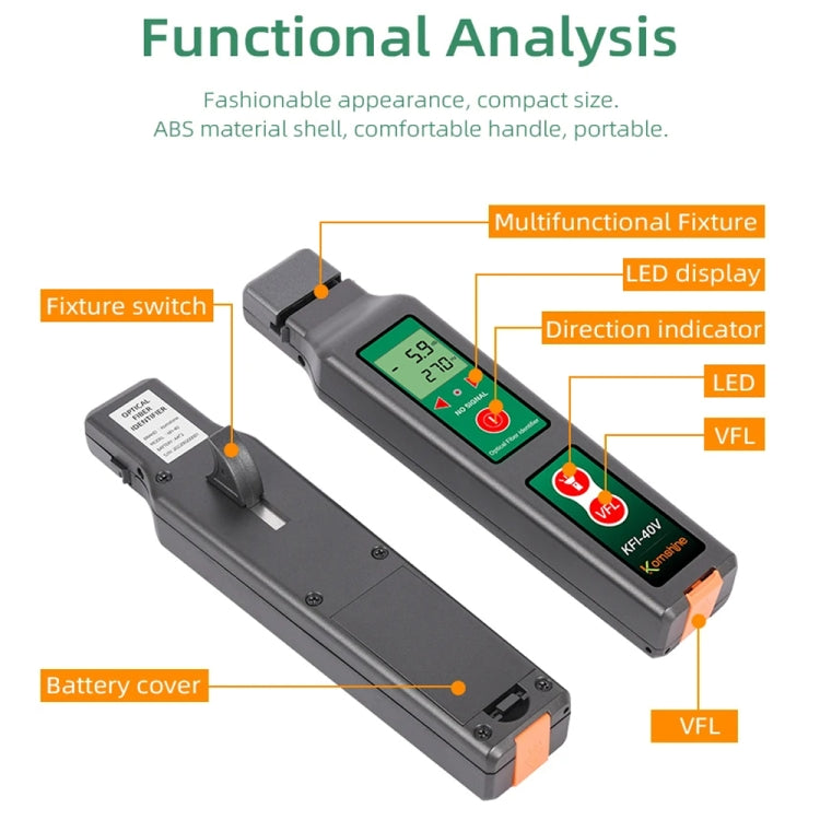 Komshine Fiber Optic Identifier Optical Cable Signal Direction Identifier With VFL Red Light 10mW, KFI-40V – Durable Build, Easy to Use