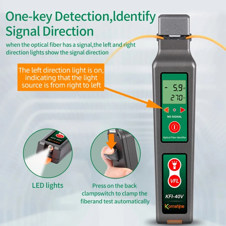 Komshine Fiber Optic Identifier Optical Cable Signal Direction Identifier With VFL Red Light 10mW, KFI-40V – Durable Build, Easy to Use