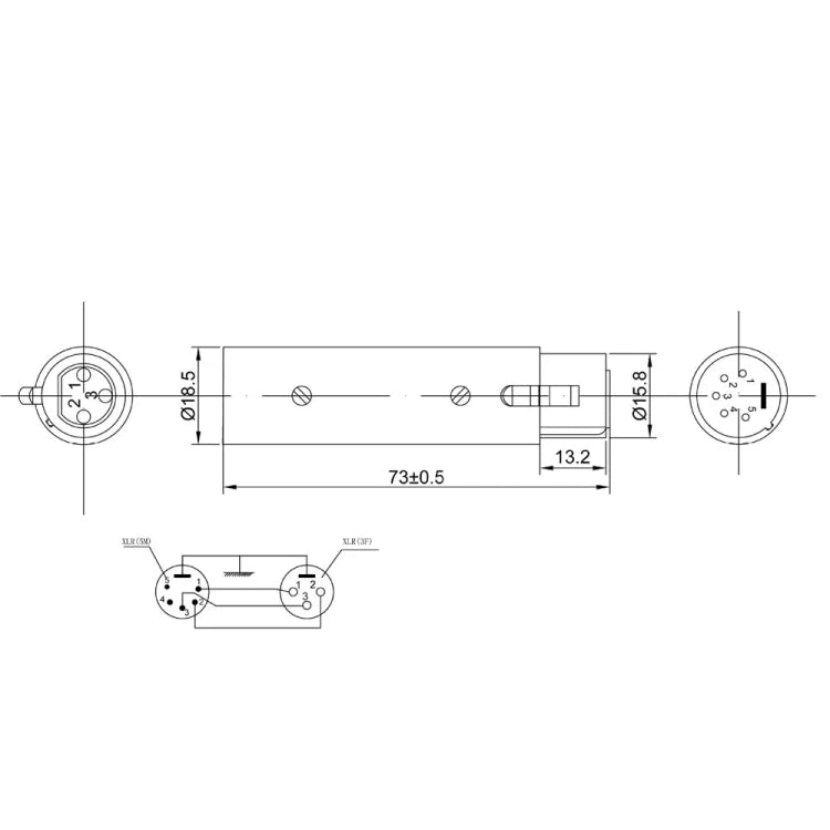 Zinc Alloy Shell Large 3Pin Female XLR to 5Pin XLR Male DMX Signal Lamp XLR Adapter, 3Pin Female XLR to 5Pin XLR Male