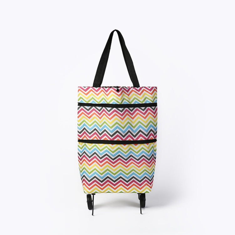 2 In 1 Oxford Cloth Shopping Bag Foldable Shopping Trolley Cart Wavy Stripe