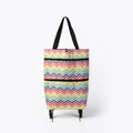 2 In 1 Oxford Cloth Shopping Bag Foldable Shopping Trolley Cart Wavy Stripe