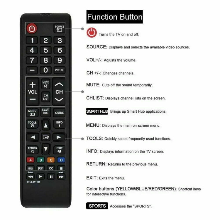 BN59-01199F For Samsung LED LCD Smart TV Remote Control, BN59-01199F