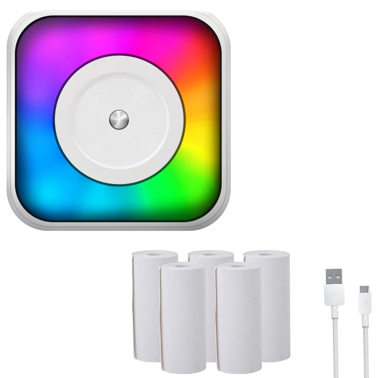 RGB Light Portable Mini Bluetooth Printer Inkless Document Label Printer, with 1-Roll Paper, with 5-Rolls Paper, with 5-Rolls Stickers, with 5 Paper+5 Stickers+3 Color Paper – Bluetooth with 5-Rolls Paper