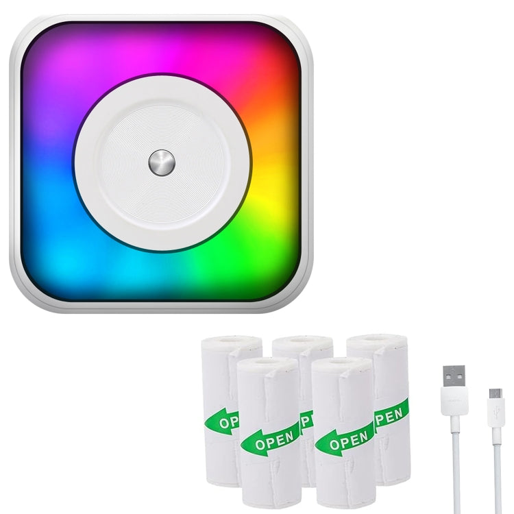 RGB Light Portable Mini Bluetooth Printer Inkless Document Label Printer, with 1-Roll Paper, with 5-Rolls Paper, with 5-Rolls Stickers, with 5 Paper+5 Stickers+3 Color Paper – Bluetooth with 5-Rolls Stickers