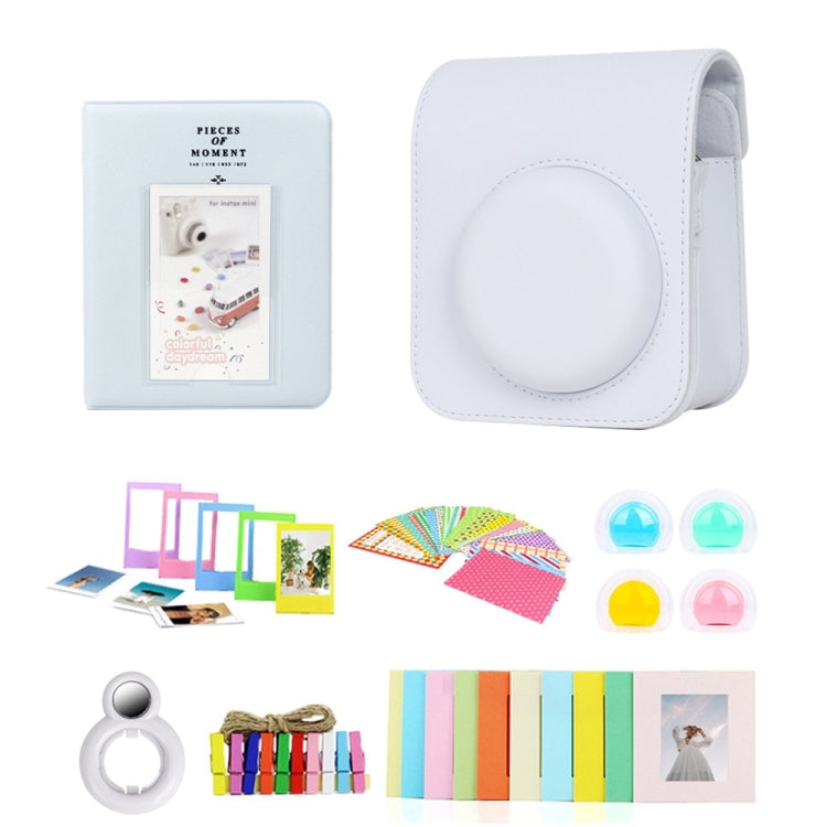 For Polaroid Mini12 7 in 1 Photo Album Sticker Photo Frame Camera Bag, Green, White, Blue, Pink, Purple – Shockproof, Wear-resistant White