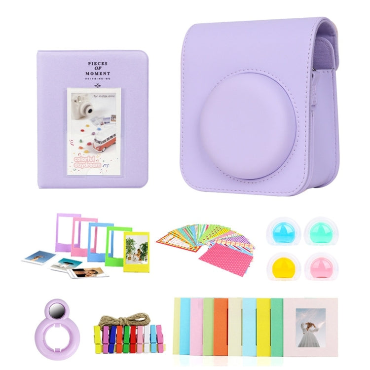For Polaroid Mini12 7 in 1 Photo Album Sticker Photo Frame Camera Bag, Green, White, Blue, Pink, Purple – Shockproof, Wear-resistant Purple