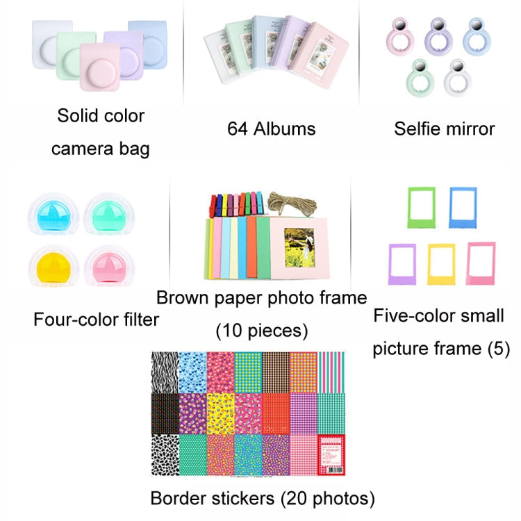 For Polaroid Mini12 7 in 1 Photo Album Sticker Photo Frame Camera Bag, Green, White, Blue, Pink, Purple – Shockproof, Wear-resistant